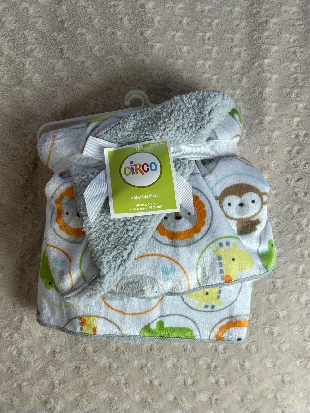 Circo Gray Safari Animals Baby Blanket White Sherpa Circles Monkey Giraffe Lion